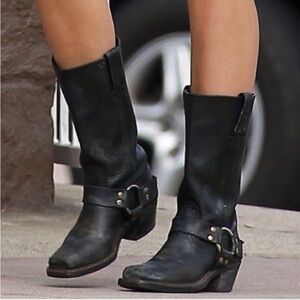 Frye Harness 12R Black Leather Moto Boots size 8